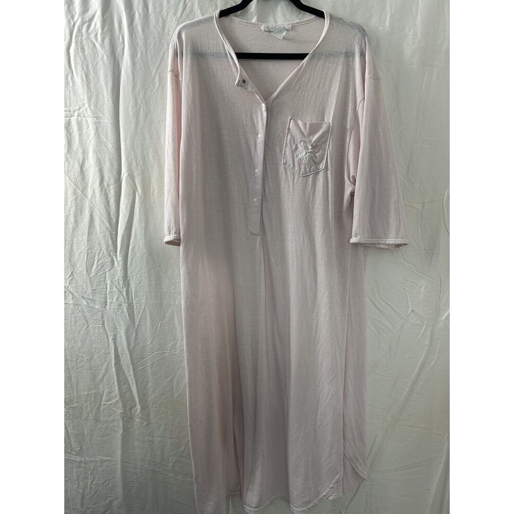 Vintage Komar Womens Pink 3/4 Sleeve lonmg Shirt Nightgown Pocket Size Large